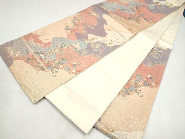 平和屋本店▼六通柄袋帯　慶長錦　純銀純金箔　正絹　逸品　CABL4908hy