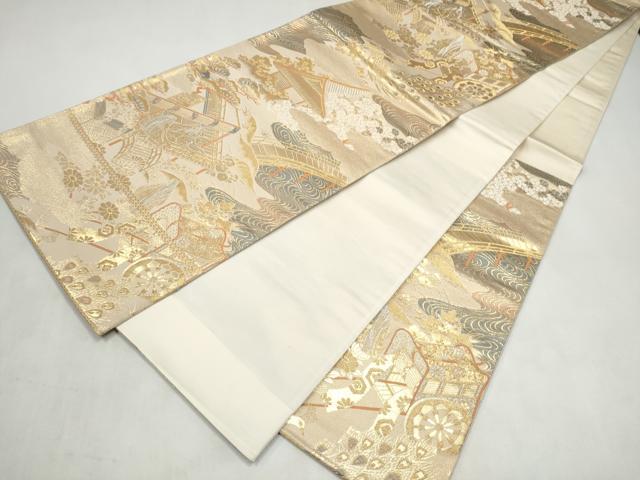 平和屋本店▼六通柄袋帯　平安花鳥　純金箔二重箔　正絹　逸品　CABL4913hy