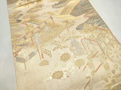 平和屋本店▼六通柄袋帯　平安花鳥　純金箔二重箔　正絹　逸品　CABL4913hy