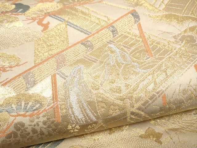 平和屋本店▼六通柄袋帯　平安花鳥　純金箔二重箔　正絹　逸品　CABL4913hy