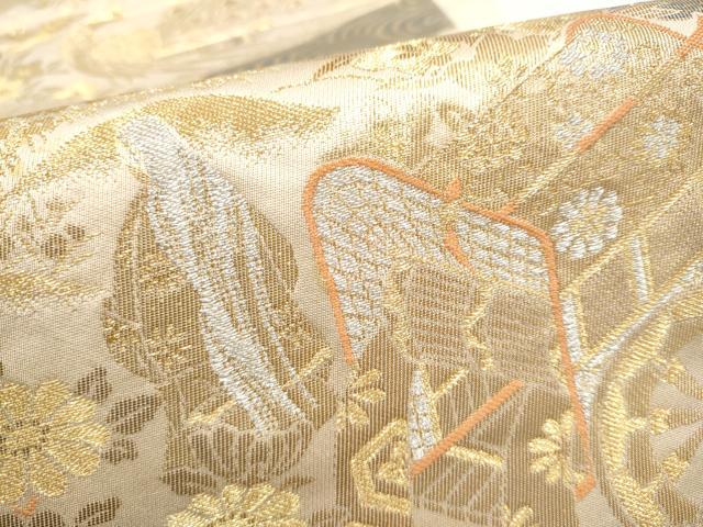 平和屋本店▼六通柄袋帯　平安花鳥　純金箔二重箔　正絹　逸品　CABL4913hy