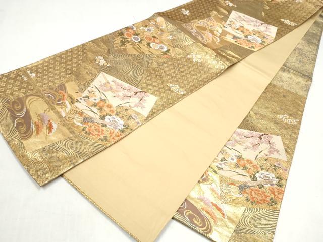 平和屋本店▼六通柄袋帯　色紙花鳥文　本金二重箔　正絹　逸品　CABL4914hy