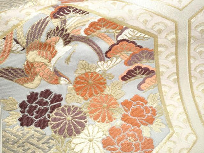平和屋本店▼六通柄袋帯　亀甲取花鳥　24K本金箔　プラチナ箔　正絹　逸品　CABL4915hy