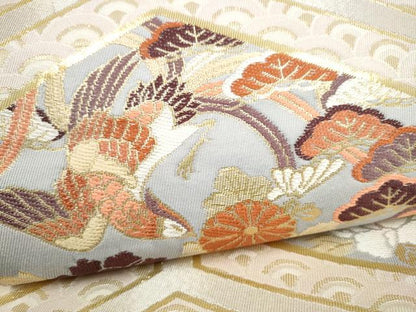 平和屋本店▼六通柄袋帯　亀甲取花鳥　24K本金箔　プラチナ箔　正絹　逸品　CABL4915hy