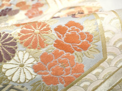 平和屋本店▼六通柄袋帯　亀甲取花鳥　24K本金箔　プラチナ箔　正絹　逸品　CABL4915hy