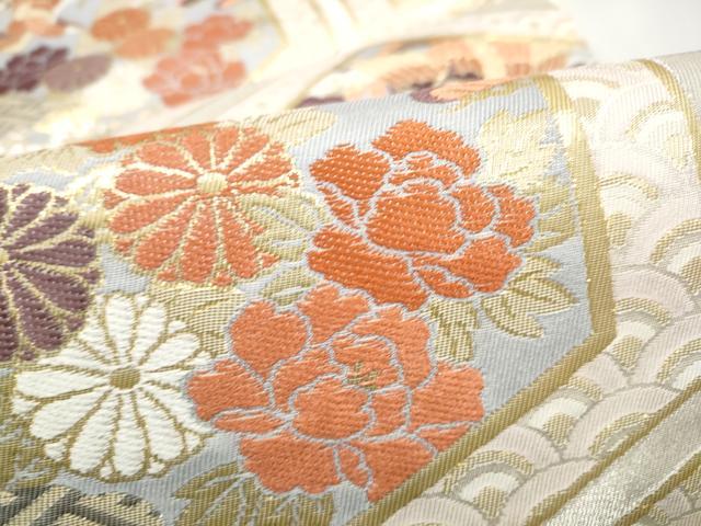 平和屋本店▼六通柄袋帯　亀甲取花鳥　24K本金箔　プラチナ箔　正絹　逸品　CABL4915hy