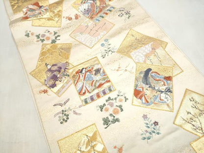 平和屋本店▼六通柄袋帯　宮中歌留多文　本金箔　正絹　逸品　CABL4918hy