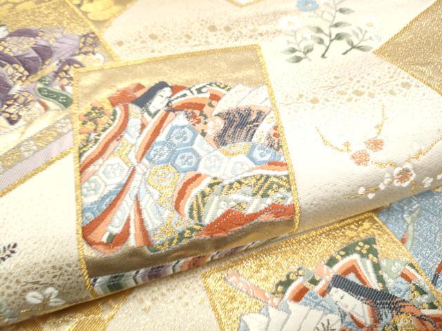 平和屋本店▼六通柄袋帯　宮中歌留多文　本金箔　正絹　逸品　CABL4918hy