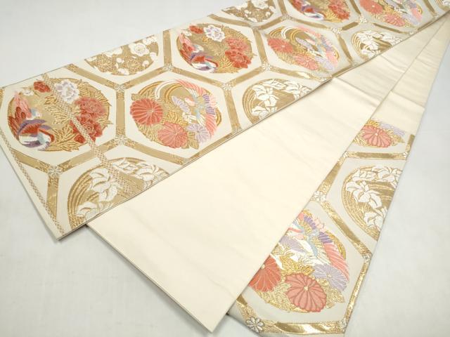 平和屋本店▼六通柄袋帯　鴛鴦花丸紋　本金箔24K　正絹　逸品　CABL4923hy