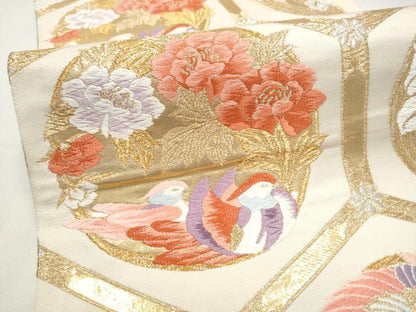 平和屋本店▼六通柄袋帯　鴛鴦花丸紋　本金箔24K　正絹　逸品　CABL4923hy
