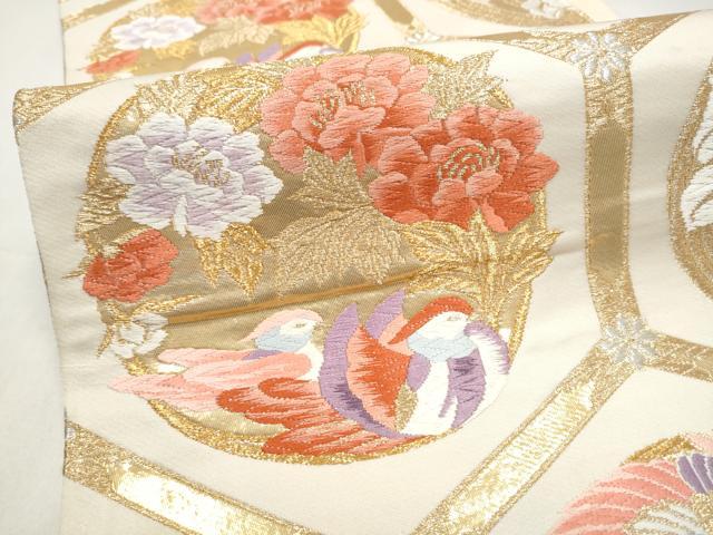 平和屋本店▼六通柄袋帯　鴛鴦花丸紋　本金箔24K　正絹　逸品　CABL4923hy