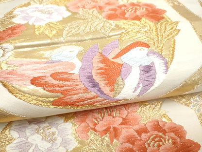 平和屋本店▼六通柄袋帯　鴛鴦花丸紋　本金箔24K　正絹　逸品　CABL4923hy