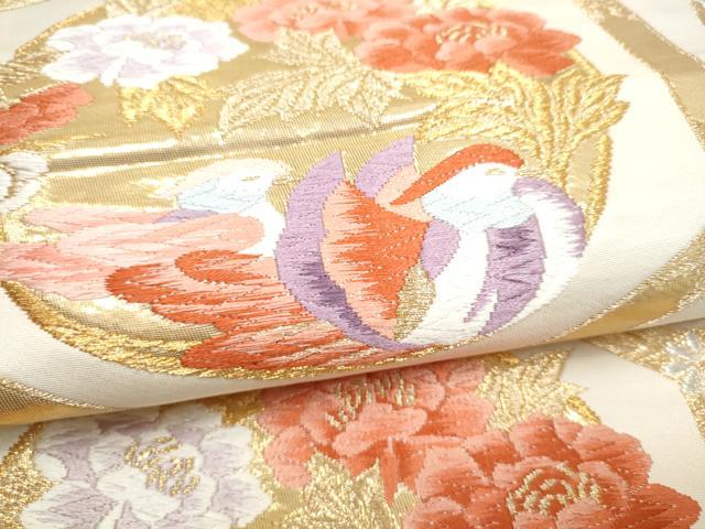 平和屋本店▼六通柄袋帯　鴛鴦花丸紋　本金箔24K　正絹　逸品　CABL4923hy