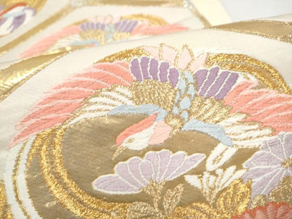 平和屋本店▼六通柄袋帯　鴛鴦花丸紋　本金箔24K　正絹　逸品　CABL4923hy