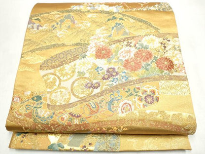 平和屋本店▼六通柄袋帯　唐織　琳派瑞祥錦　本金箔綴れ　正絹　逸品　CABL4924hy