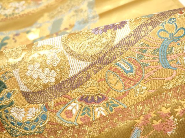 平和屋本店▼六通柄袋帯　唐織　琳派瑞祥錦　本金箔綴れ　正絹　逸品　CABL4924hy
