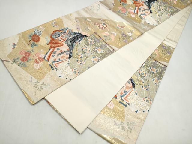 平和屋本店▼六通柄袋帯　九百錦　几帳人物花蝶文　本金箔　正絹　逸品　CABL4925hy