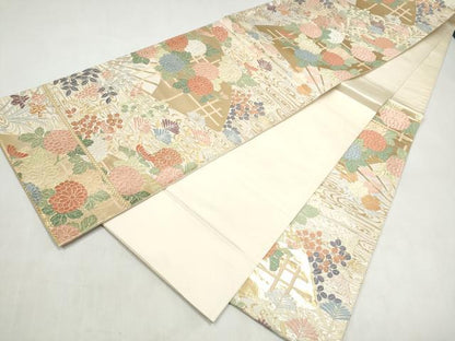 平和屋本店▼六通柄袋帯　唐織　能衣扇面　純金箔　正絹　逸品　CABL4932hy