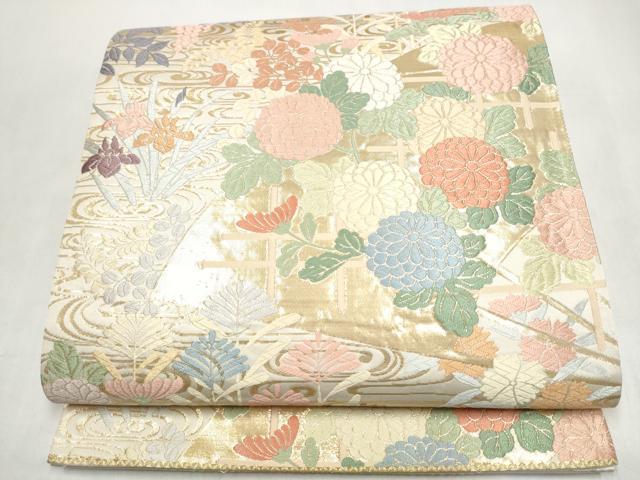 平和屋本店▼六通柄袋帯　唐織　能衣扇面　純金箔　正絹　逸品　CABL4932hy