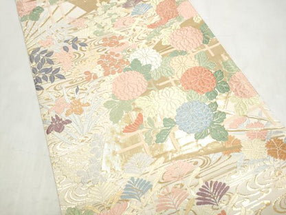 平和屋本店▼六通柄袋帯　唐織　能衣扇面　純金箔　正絹　逸品　CABL4932hy