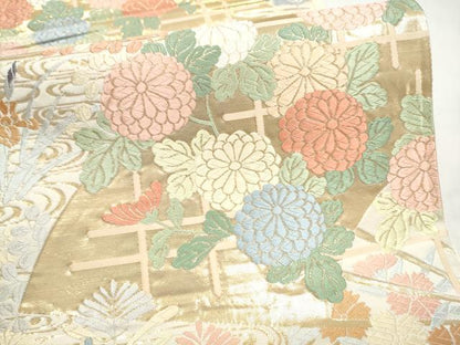 平和屋本店▼六通柄袋帯　唐織　能衣扇面　純金箔　正絹　逸品　CABL4932hy