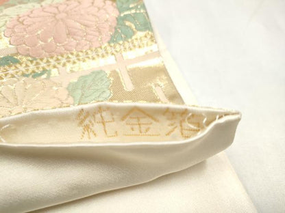 平和屋本店▼六通柄袋帯　唐織　能衣扇面　純金箔　正絹　逸品　CABL4932hy