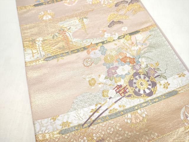 平和屋本店▼六通柄袋帯　唐織　天井之古典　本金　正絹　逸品　CABL4933hy