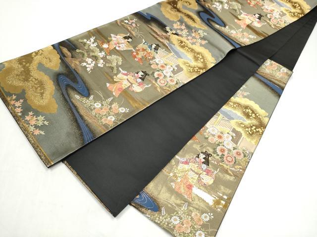平和屋本店▼六通柄袋帯　唐織　人物風景文　本金箔　正絹　逸品　CABL4935hy
