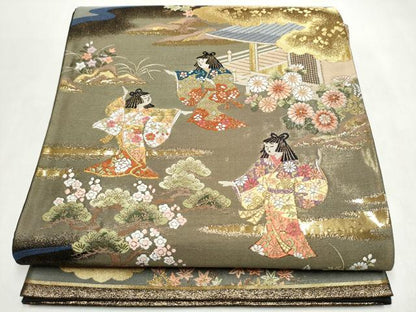 平和屋本店▼六通柄袋帯　唐織　人物風景文　本金箔　正絹　逸品　CABL4935hy