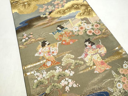平和屋本店▼六通柄袋帯　唐織　人物風景文　本金箔　正絹　逸品　CABL4935hy