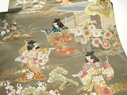 平和屋本店▼六通柄袋帯　唐織　人物風景文　本金箔　正絹　逸品　CABL4935hy