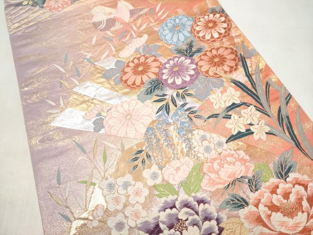 平和屋本店▼六通柄袋帯　花鳥紋九百錦　純金箔　正絹　逸品　CABL4939hy