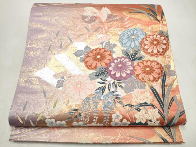 平和屋本店▼六通柄袋帯　花鳥紋九百錦　純金箔　正絹　逸品　CABL4939hy