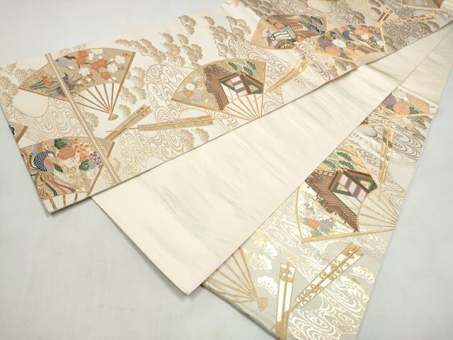 平和屋本店▼六通柄袋帯　唐織　御所車扇面花文　本金箔　三越扱い　正絹　逸品　CABL4940hy