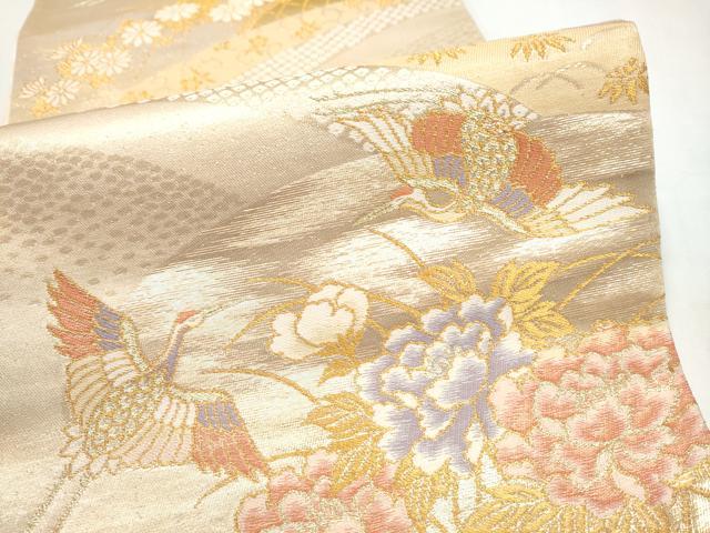 平和屋本店▼六通柄袋帯　籬飛鶴花文　純金箔　正絹　逸品　CABL4941hy