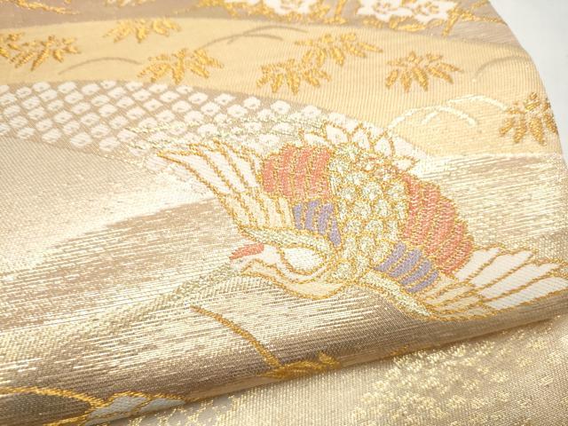 平和屋本店▼六通柄袋帯　籬飛鶴花文　純金箔　正絹　逸品　CABL4941hy