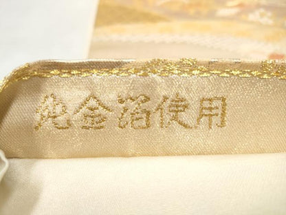 平和屋本店▼六通柄袋帯　籬飛鶴花文　純金箔　正絹　逸品　CABL4941hy