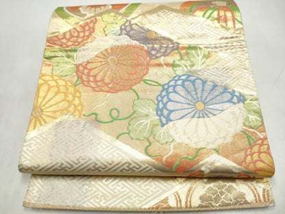 平和屋本店▼六通柄袋帯　松川能紋　K24金箔織　正絹　逸品　CABL4944hy