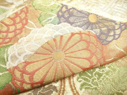 平和屋本店▼六通柄袋帯　松川能紋　K24金箔織　正絹　逸品　CABL4944hy