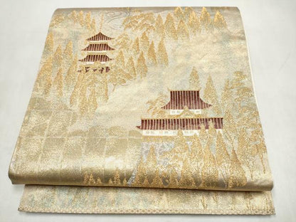 平和屋本店▼六通柄袋帯　樹林風景文　本金箔錦二重箔　正絹　逸品　CABL4946hy