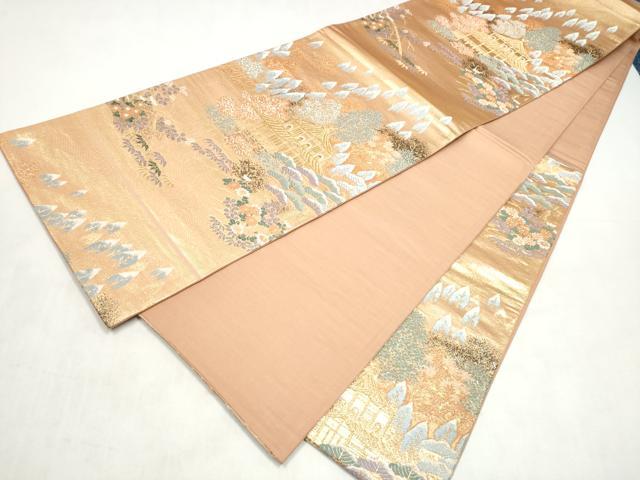 平和屋本店▼六通柄袋帯　唐織　風景草花文　本金二重箔　正絹　逸品　CABL4948hy