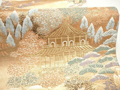 平和屋本店▼六通柄袋帯　唐織　風景草花文　本金二重箔　正絹　逸品　CABL4948hy