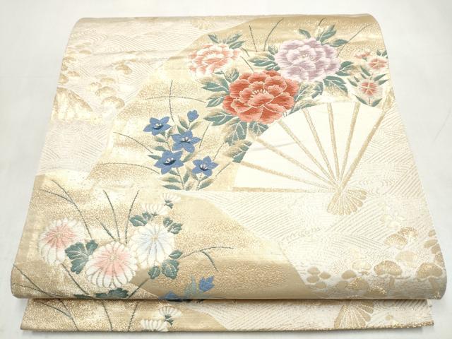 平和屋本店▼六通柄袋帯　琳派　扇面花文　純金箔24K　正絹　逸品　CABL4949hy