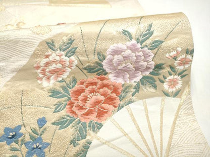 平和屋本店▼六通柄袋帯　琳派　扇面花文　純金箔24K　正絹　逸品　CABL4949hy