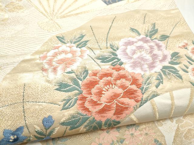 平和屋本店▼六通柄袋帯　琳派　扇面花文　純金箔24K　正絹　逸品　CABL4949hy