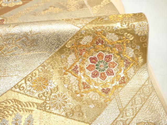 平和屋本店▼六通柄袋帯　風景花文　純金二重箔　正絹　逸品　CABL4950hy