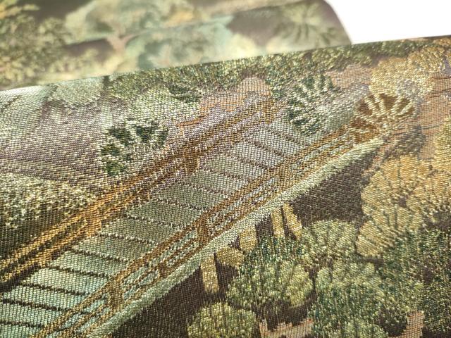 平和屋本店▼六通柄袋帯　渡橋遠山樹林文　純金箔　正絹　逸品　CABL4951hy