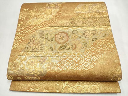 平和屋本店▼六通柄袋帯　更紗花唐草文　本金箔　正絹　逸品　CABL4952hy
