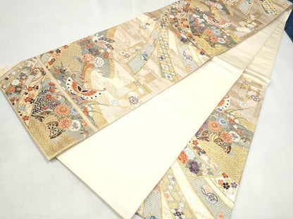 平和屋本店▼六通柄袋帯　唐織　彩華熨斗目文　本金箔九百錦　正絹　逸品　CABL4954hy