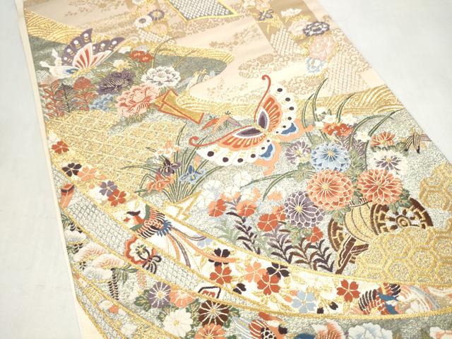 平和屋本店▼六通柄袋帯　唐織　彩華熨斗目文　本金箔九百錦　正絹　逸品　CABL4954hy